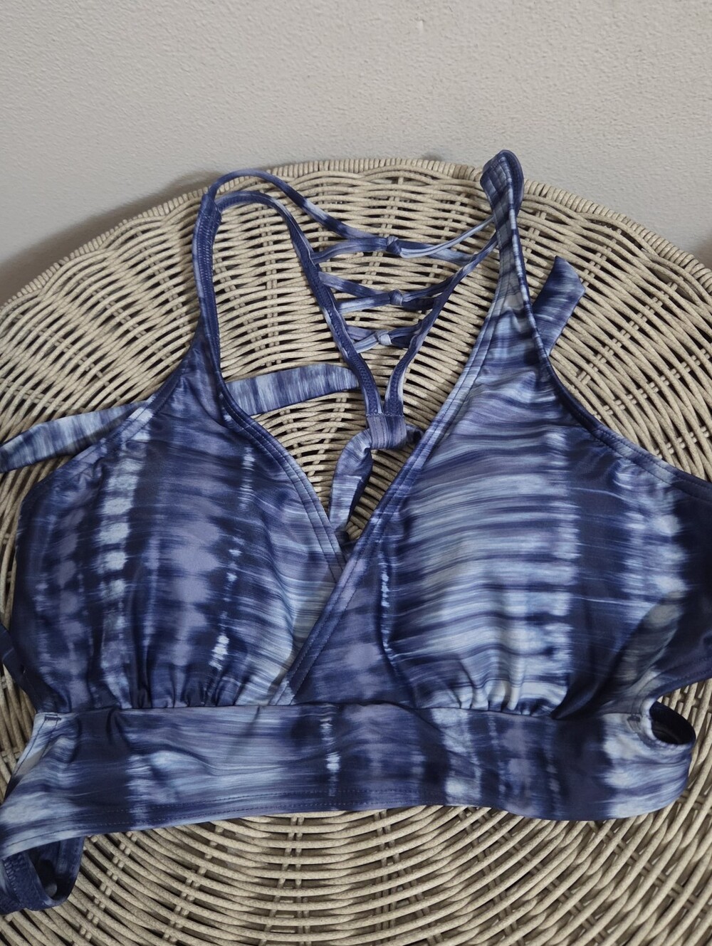 Women’s Blue Tie-Dye Strappy Bikini Top